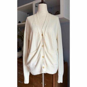Eric Bompard Cashmere Cardigan Sweater V-Neck Long Sleeve Pockets Ivory